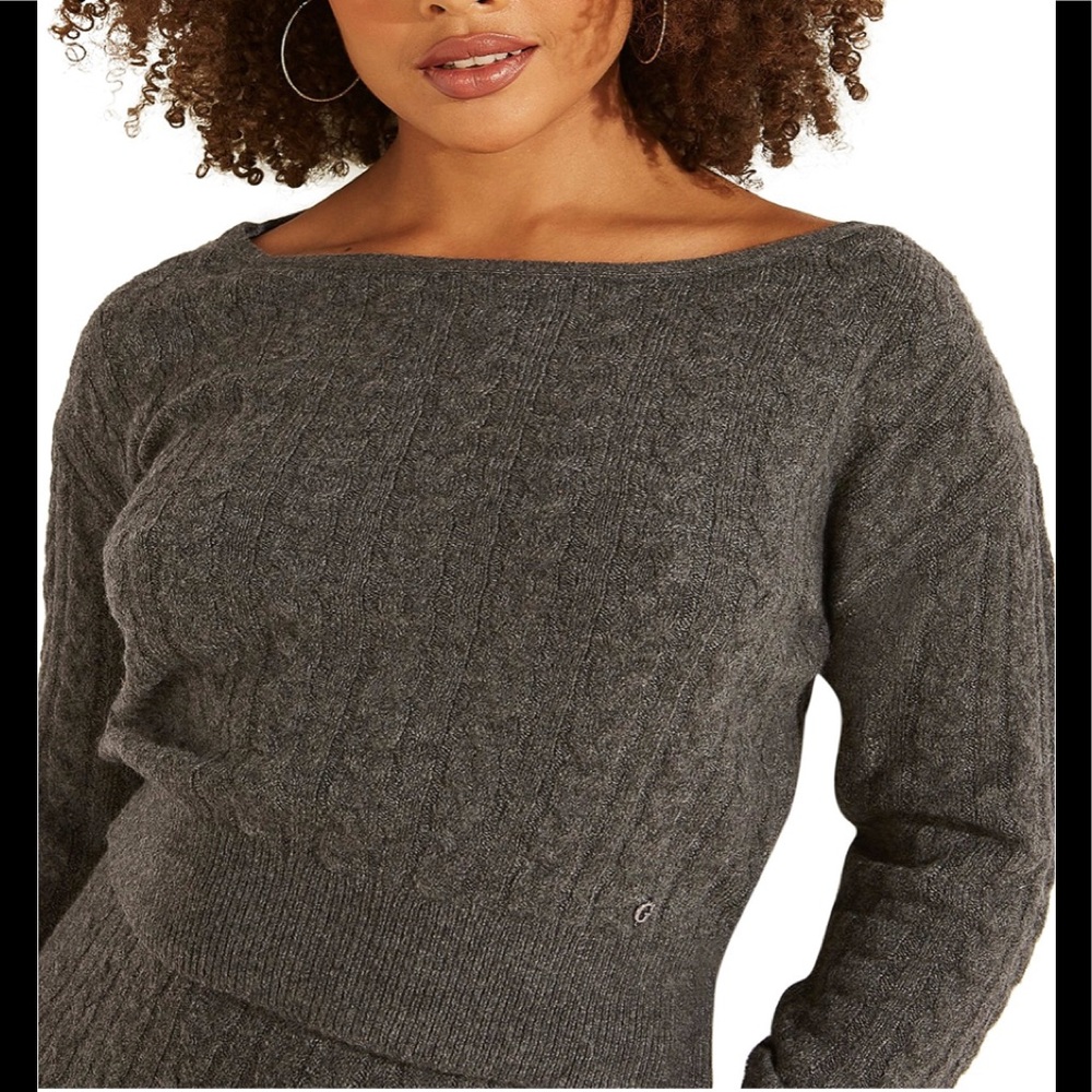 GUESS Boat-Neck Cable-Knit Long Sleeve Sweater S
